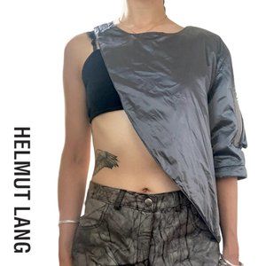 helmut lang y2k asymmetrical one shoulder puffer silver grey sleeve